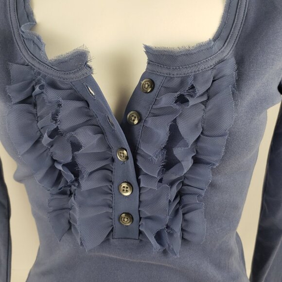 Banana Republic XS Blue Ruffle Buttons Womens Top Blouse Long Sleeve NWT - Picture 8 of 15